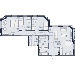 Трёхкомнатная квартира 118.76 м²